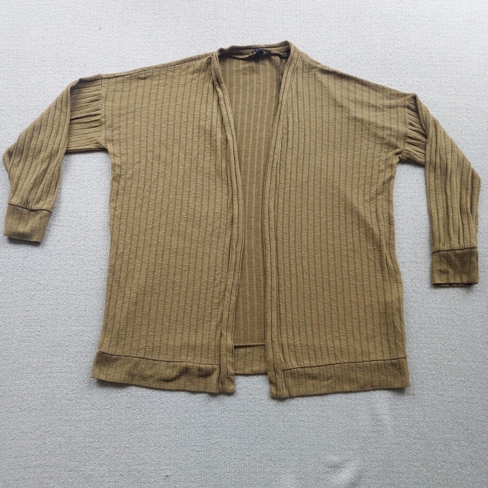 Forever 21 Cardigan Womens S Olive Green Ribbed Open Front Casual Drop Shoulder